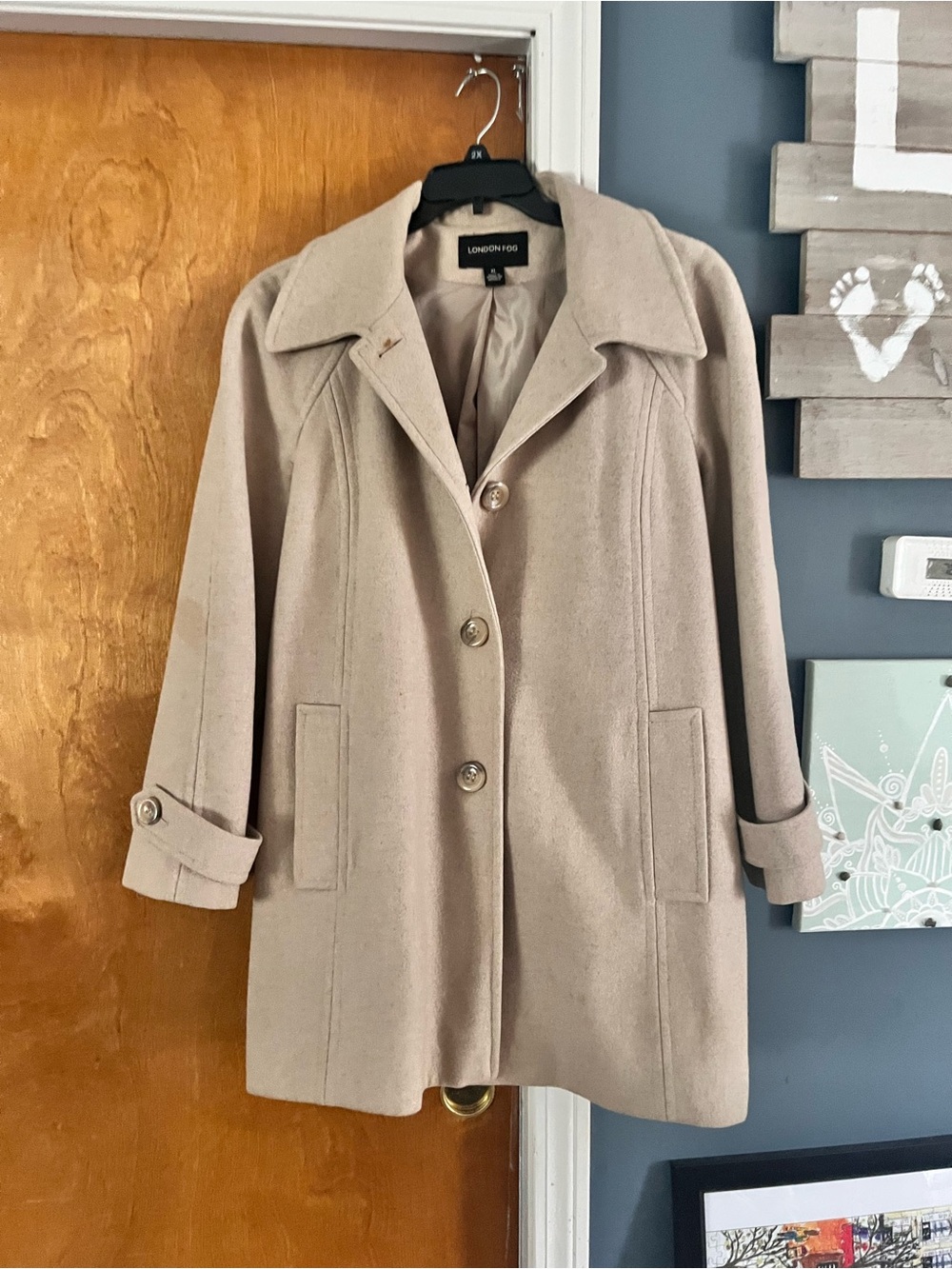 London Fog Beige Single-Breasted Wool-Blend Pea Coat